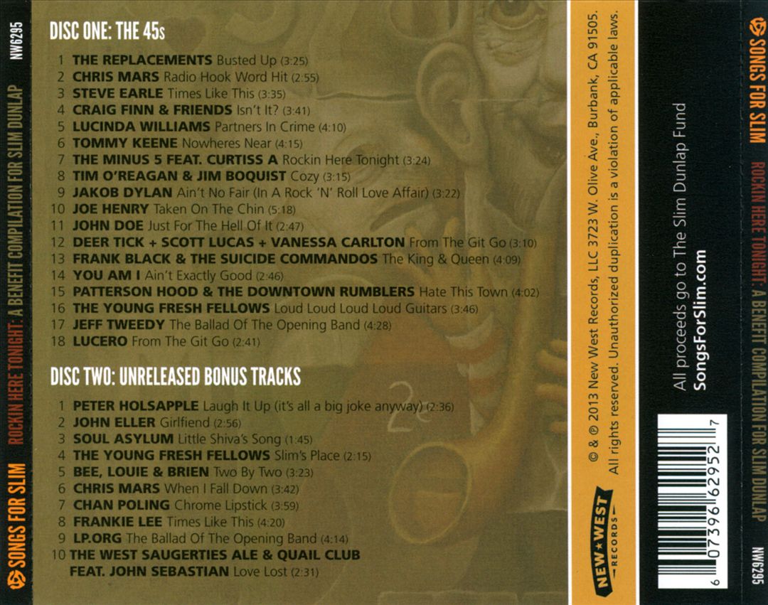 Songs for Slim: Rockin' Here Tonight: A Benefit Compilation for Slim Dunlap cover art