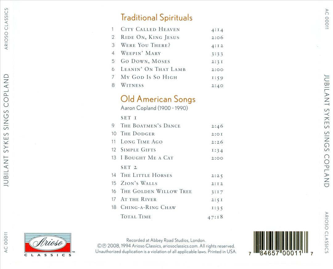 Jubilant Sykes Sings Copland and Spirituals cover art