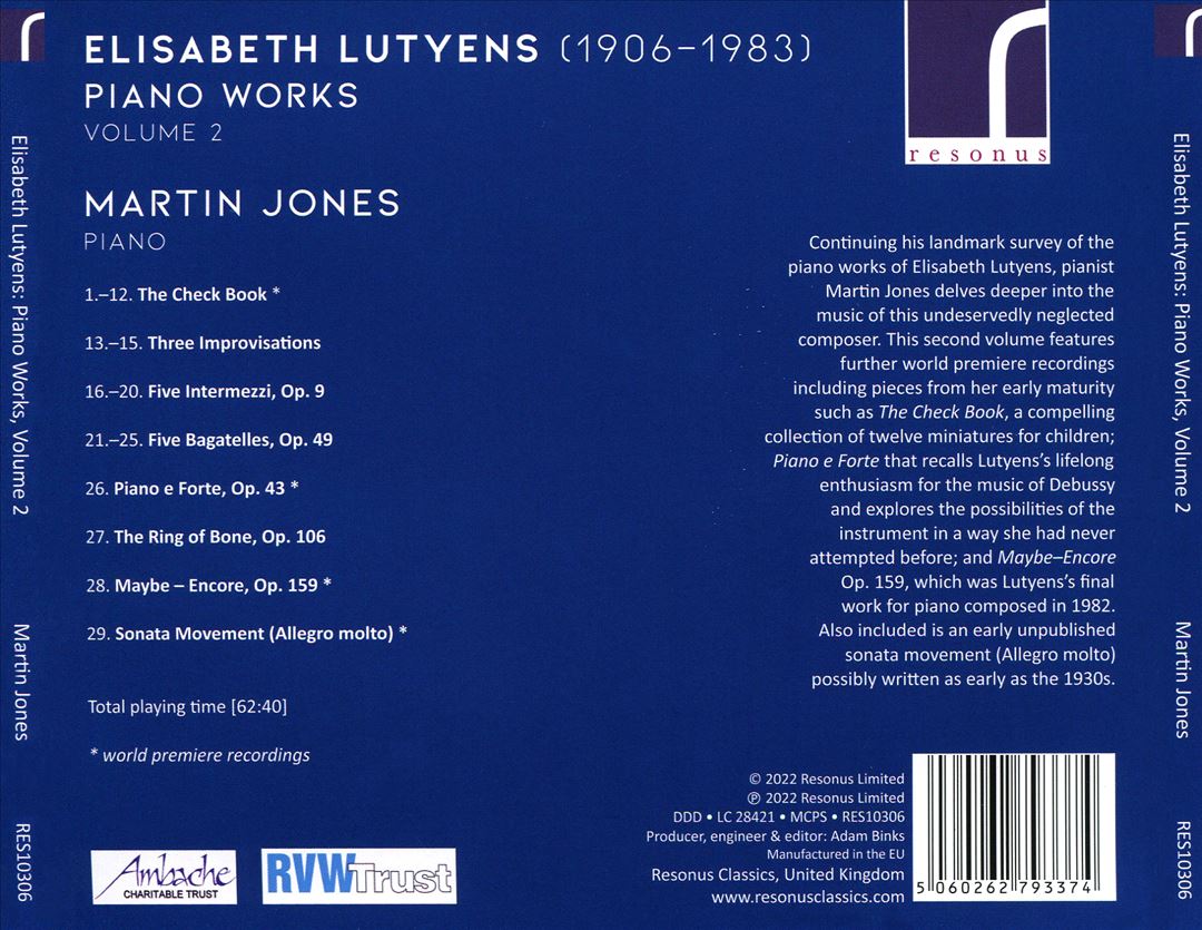 Elisabeth Lutyens: Piano Works, Vol. 2 cover art