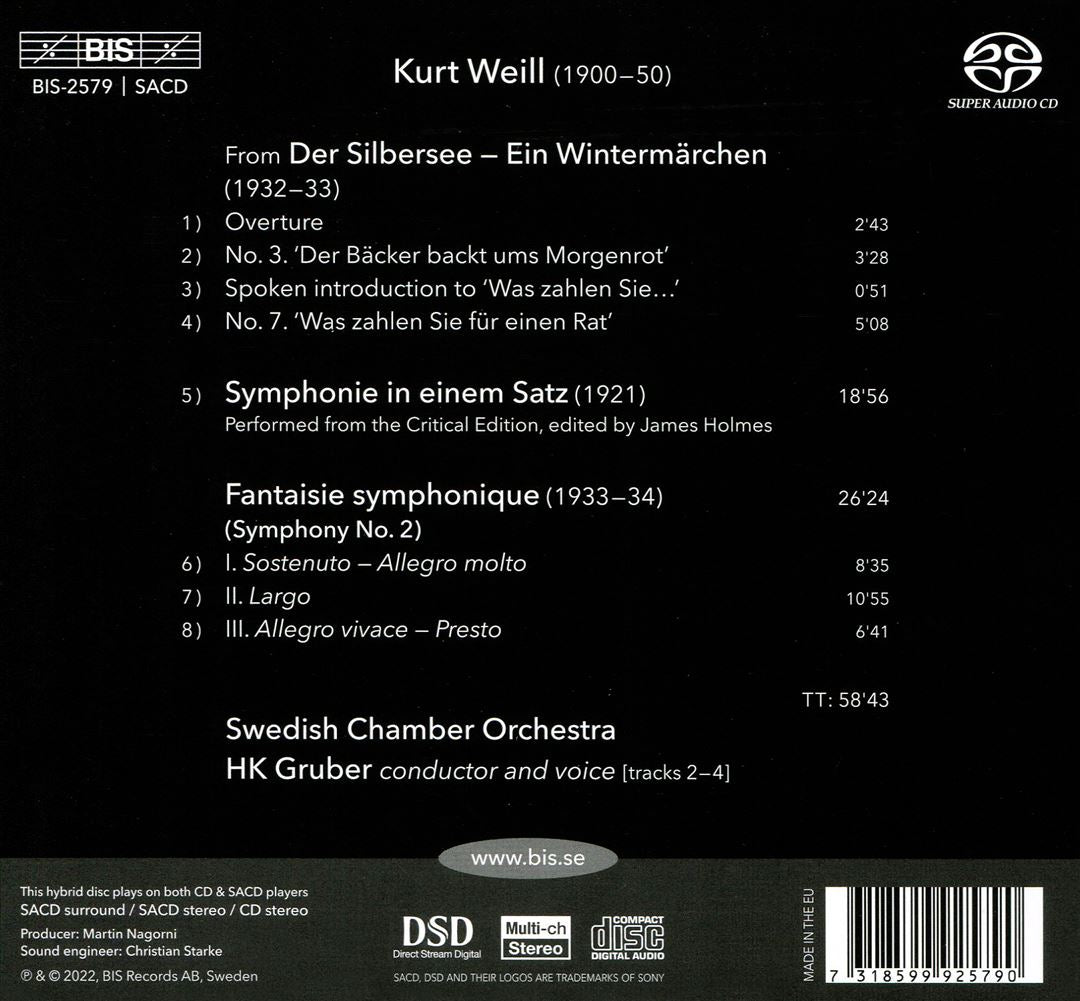 Kurt Weill: Symphonies Nos. 1 & 2; Der Silbersee excerpts cover art