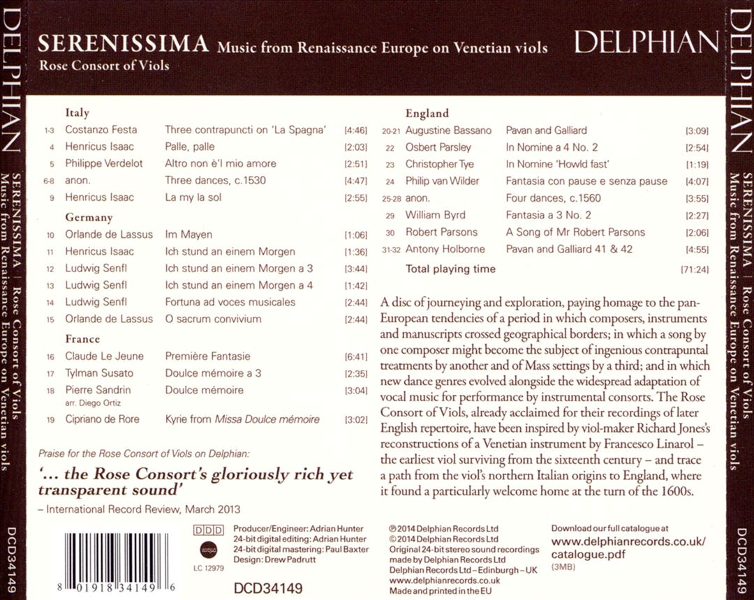 Serenissima: Music from Renaissance Europe on Venetian Viols cover art