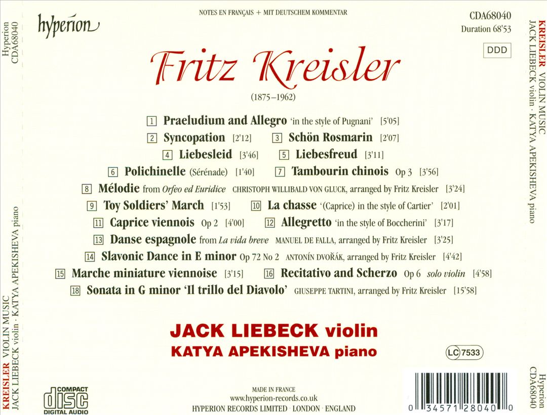 Kreisler: Violin Music cover art