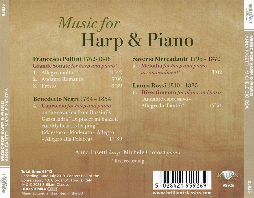 Music for Harp & Piano: Pollini, Negri, Mercadante, Rossi cover art