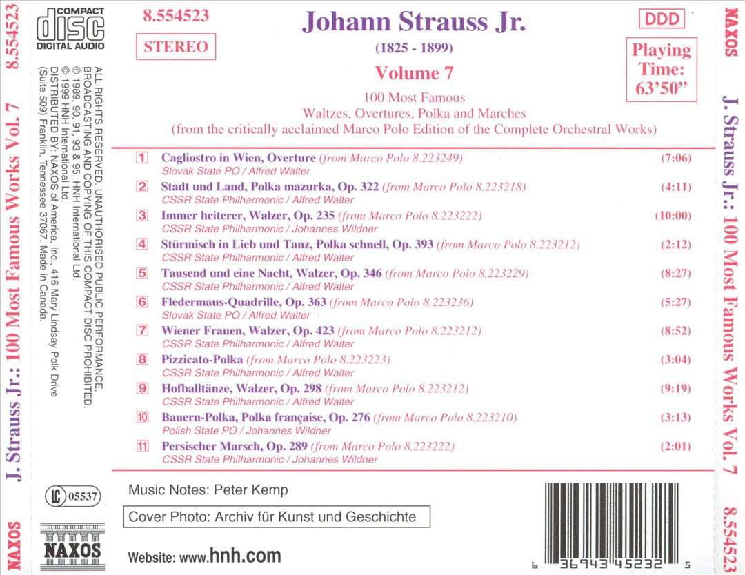 Johann Strauss Jr.: 100 Most Famous Waltzes, Overtures, Polka and Marches, Vol. 7 cover art