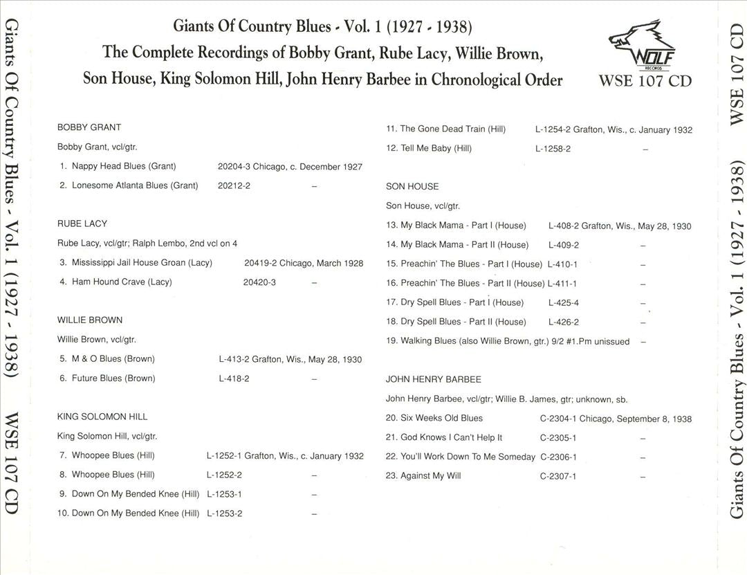 Giants of Country Blues, Vol. 1 (1927-1938) cover art