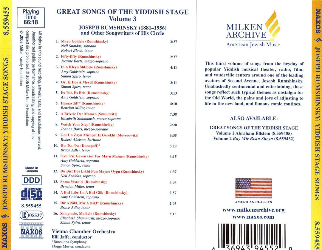 Joseph Rumshinsky: Great Songs of the Yiddish Stage, Vol. 3 cover art