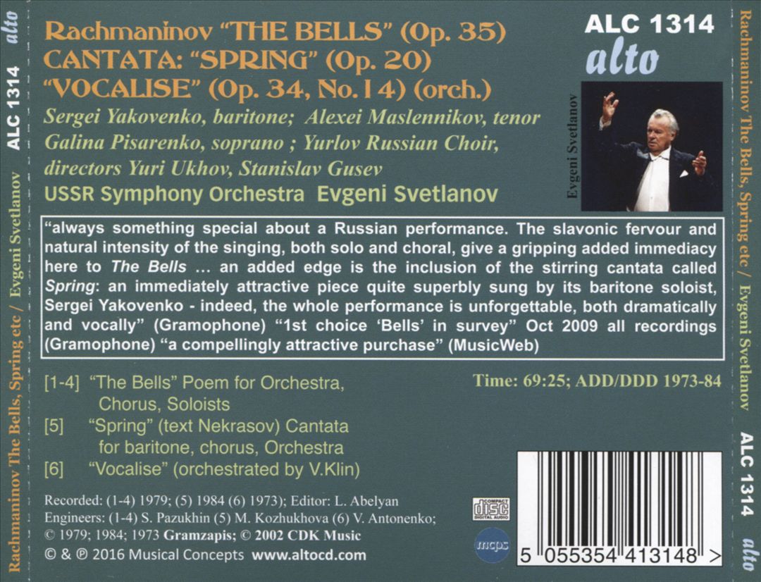Rachmaninov: The Bells Op. 35; Spring Op. 20; Vocalise Op. 34 No. 14 cover art