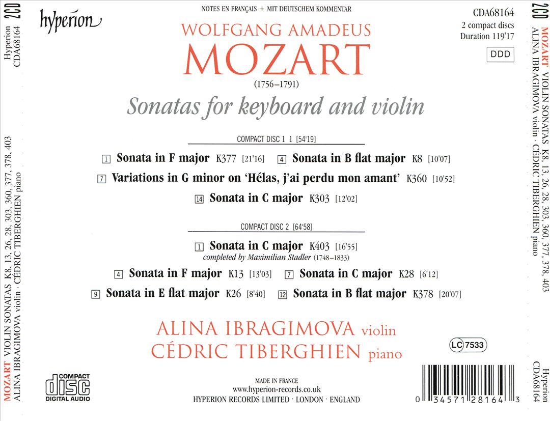 Mozart: Violin Sonatas Nos. 3, 8, 11, 13, 20, 25, 26, 30; Variations in G minor cover art
