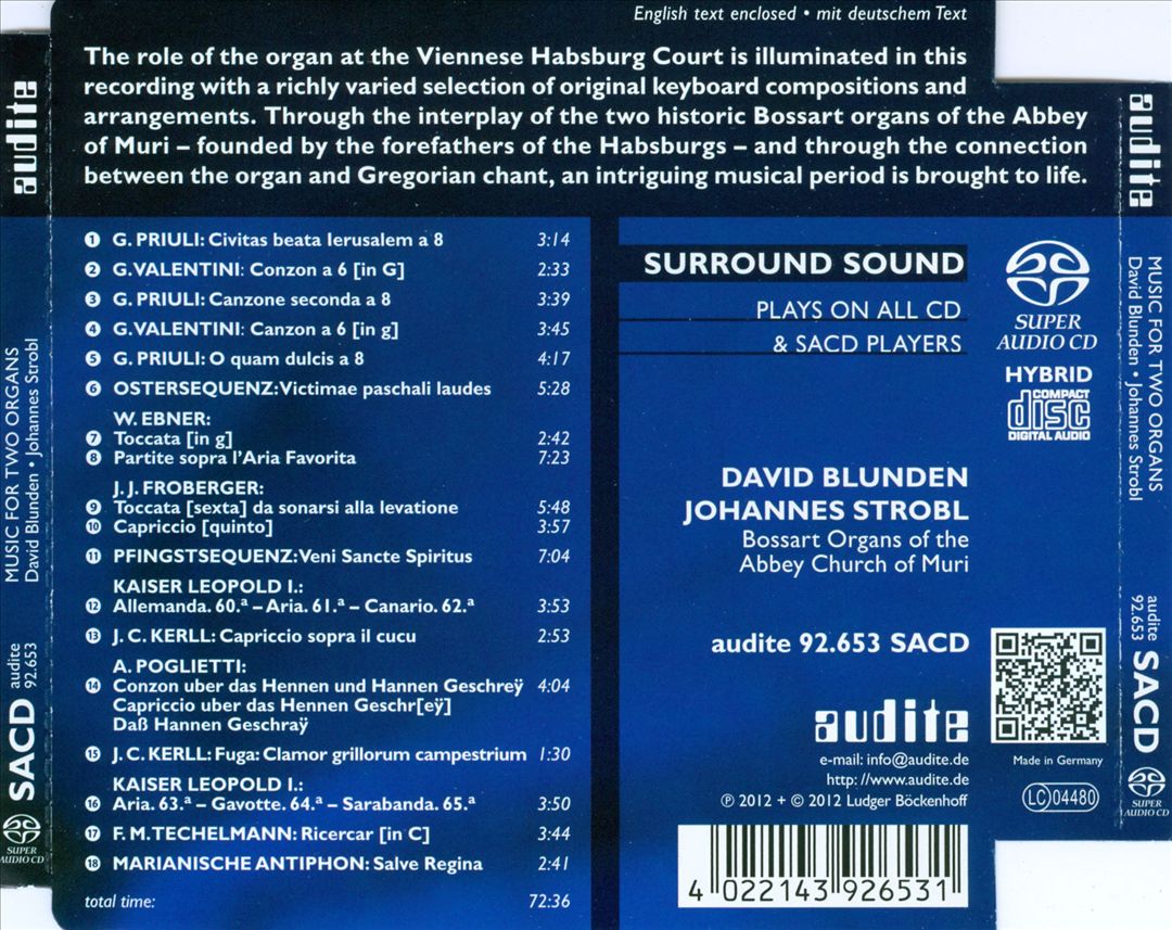 Music for Two Organs: The Viennese Hapsburg Court of the 17th Century cover art