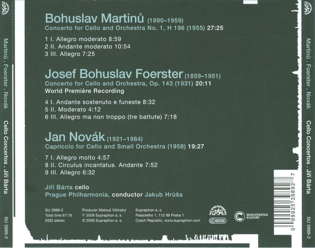 Martinu, Foerster, Novák: Cello Concertos cover art
