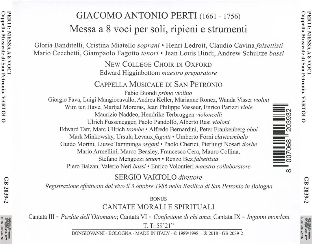 Perti: Messa a 8 voci per Soli, Ripieni e Strumenti cover art