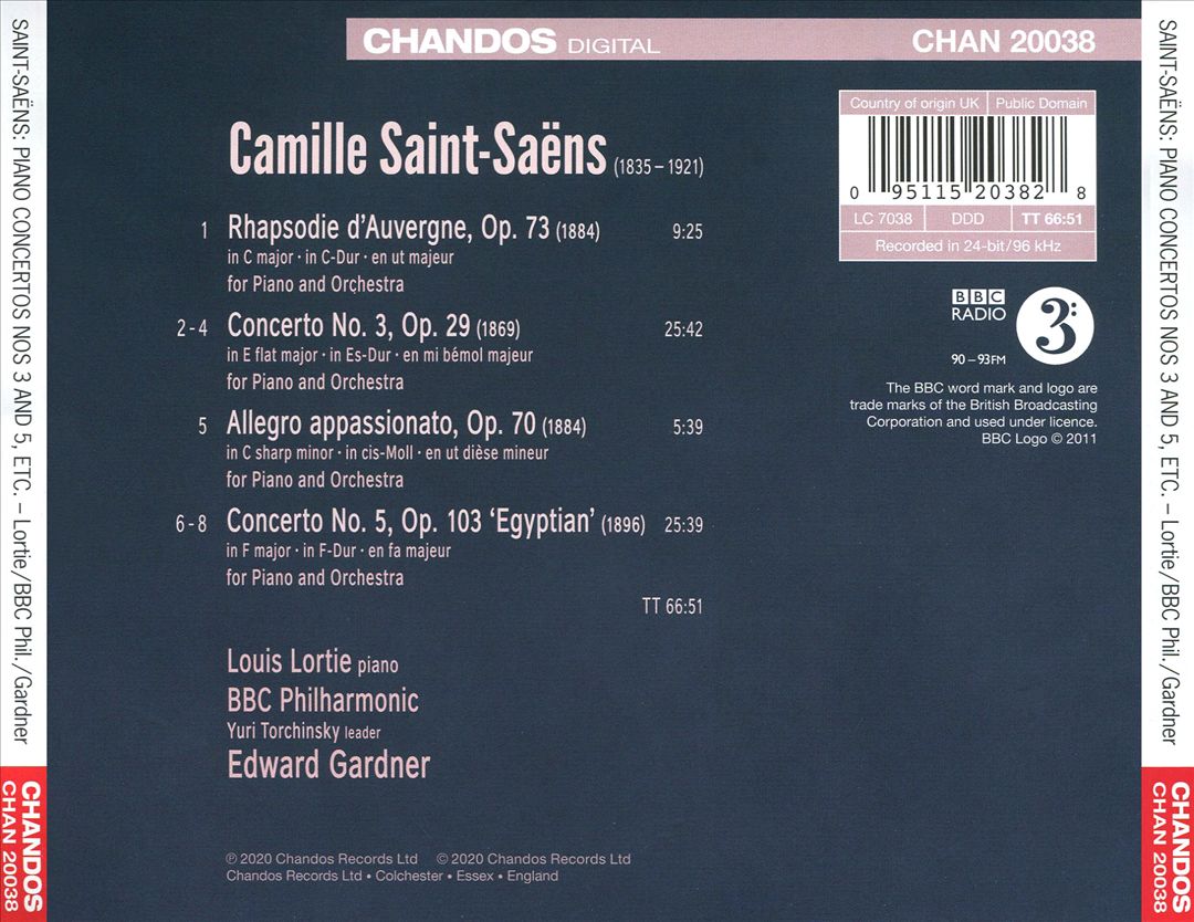 Saint-Saëns: Piano Concertos Nos. 3 and 5 'Egyptian'; Allegro appassionato; Rhapsodie d'Auvergne cover art