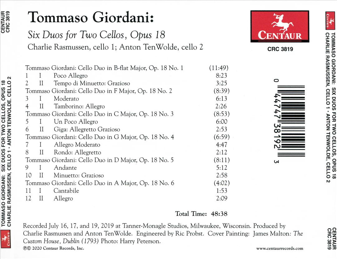Tommaso Giordani: Six Duos for Two Cellos, Opus 18 cover art