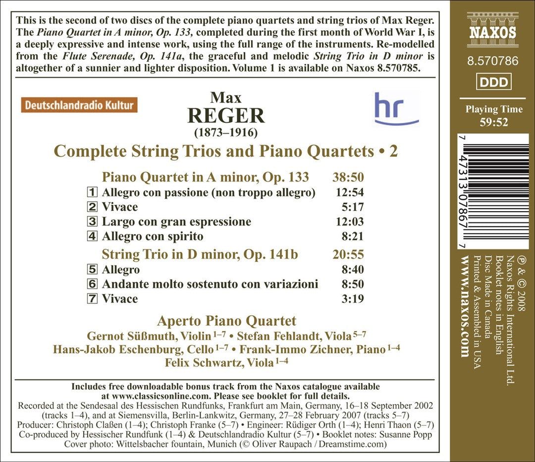 Reger: Complete String Trios & Piano Quartets, Vol. 2 cover art