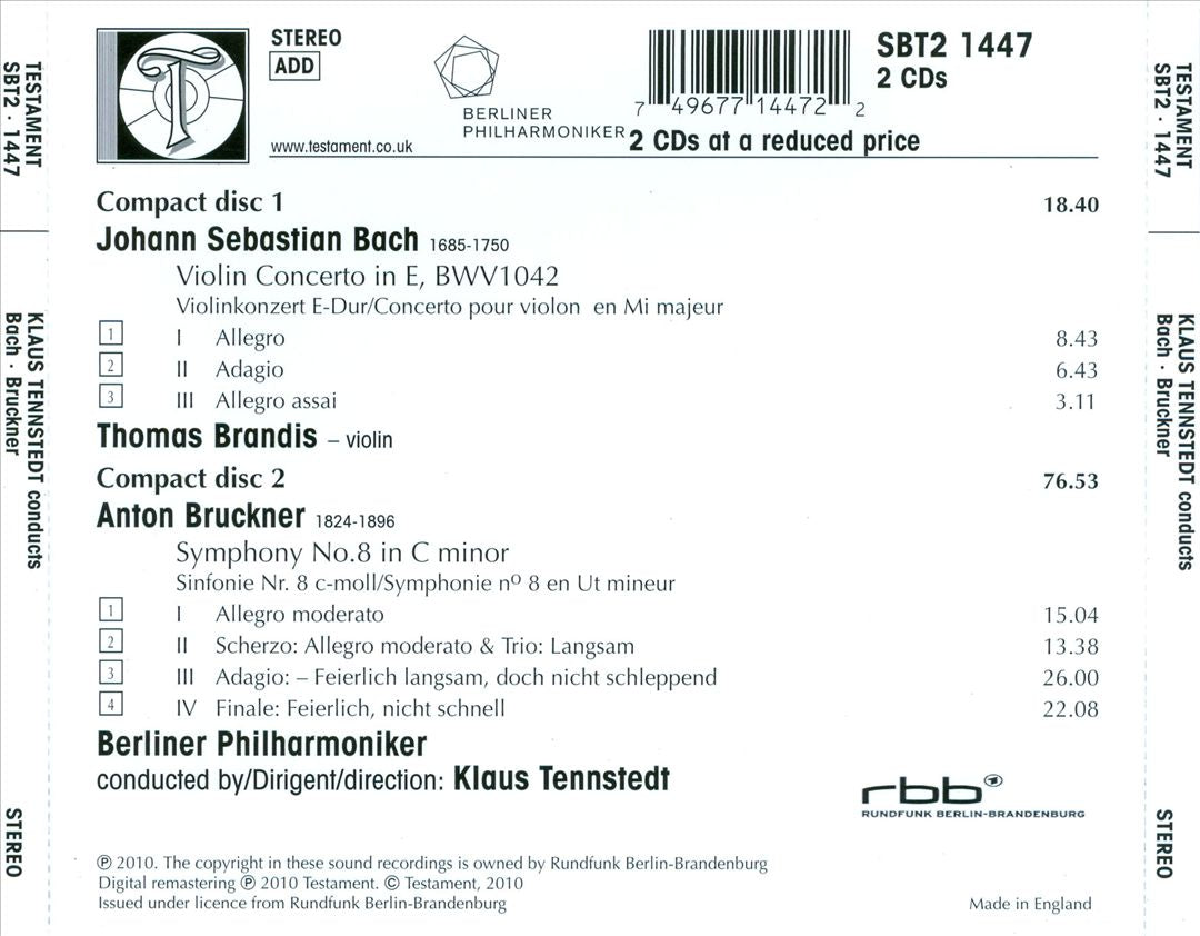 Bach: Violin Concerto No. 2; Bruckner: Symphony No. 8 cover art