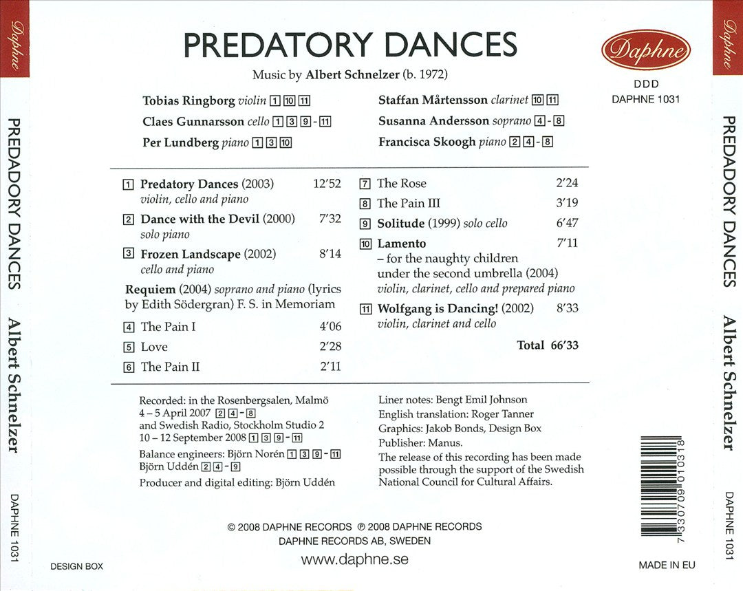 Predatory Dances: Music by Albert Schnelzer cover art