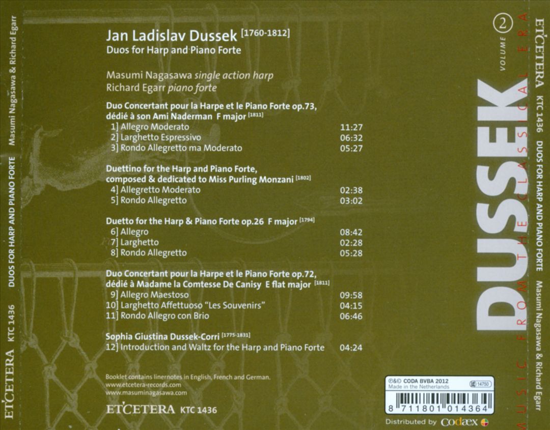 Jan Ladislav Dussek: Duos for Harp and Piano Forte, Vol. 2 cover art
