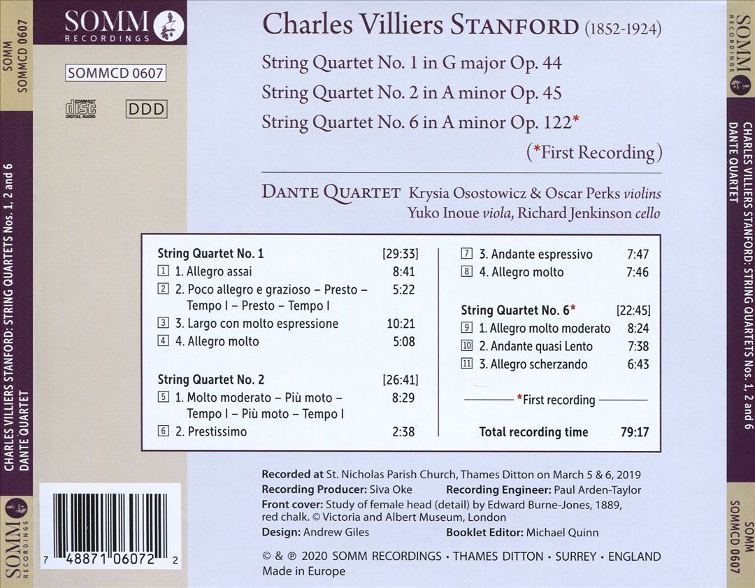 Charles Villiers Stanford: String Quartets Nos. 1, 2 & 6 cover art