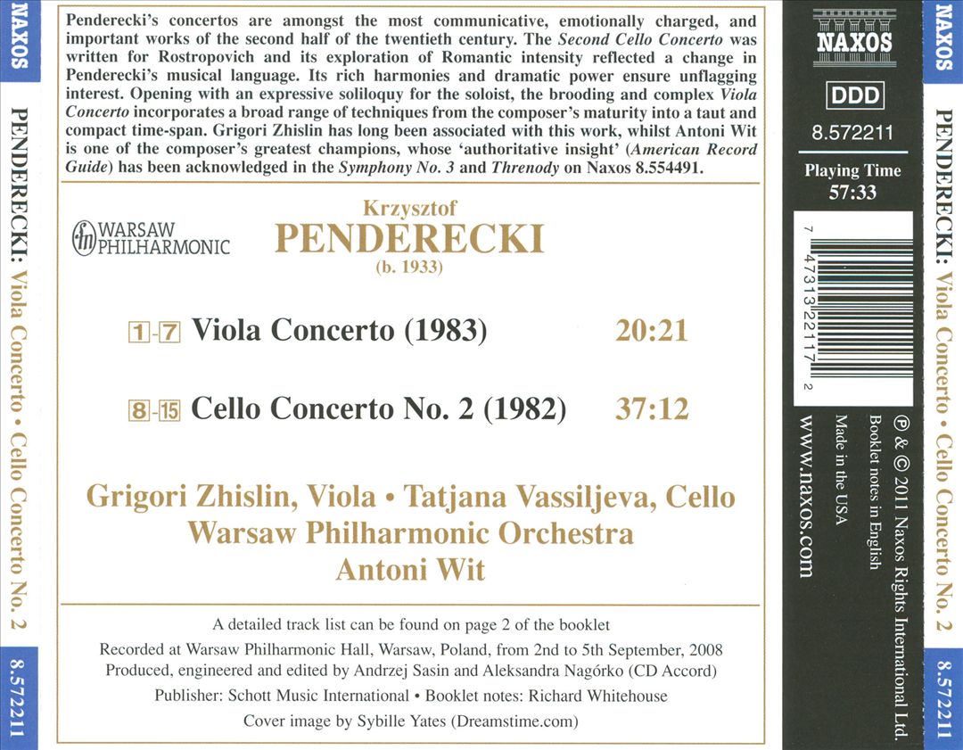 Penderecki: Viola Concerto; Cello Concerto No. 2 cover art