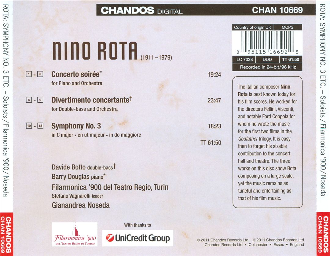 Nino Rota: Symphony No. 3; Divertimento Concertante; Concerto Soirée cover art