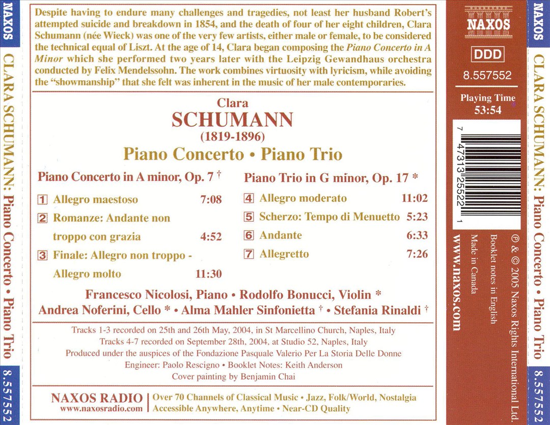 Clara Schumann: Piano Concerto; Piano Trio cover art