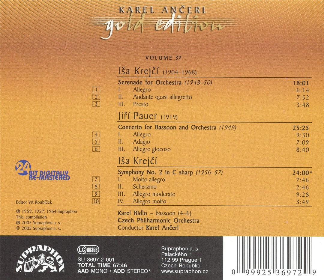 Isa Krejcí: Serenade for Orchestra; Symphony No. 2; Jirí Pauer: Bassoon Concerto cover art
