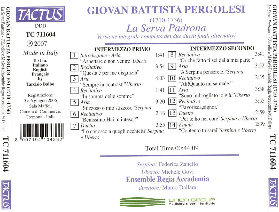Pergolesi: La Serva Padrona cover art