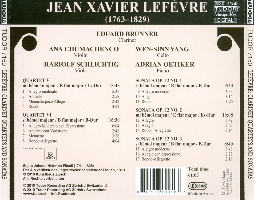 J.X. Lefèvre: Clarinet Quartets and Sonatas cover art