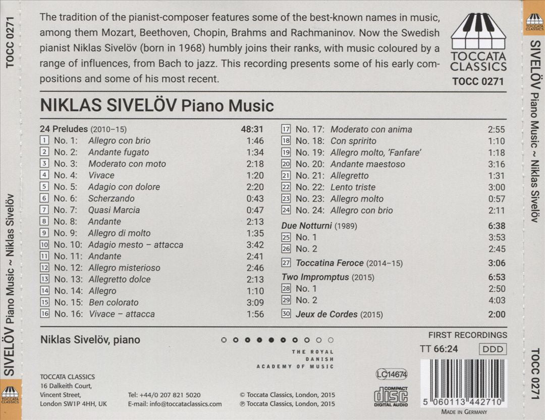 Niklas Sivelöv: Piano Music cover art