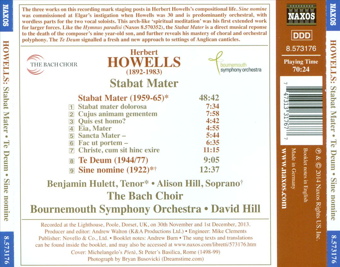 Howells: Stabat Mater; Te Deum; Sine nomine cover art