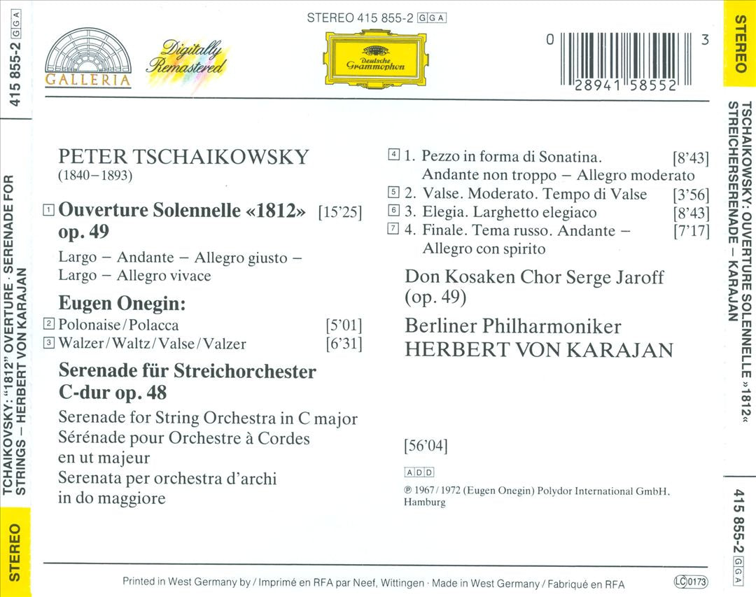 Tschaikowsky: Ouverture Solennelle "1812"; Streicherserenade cover art