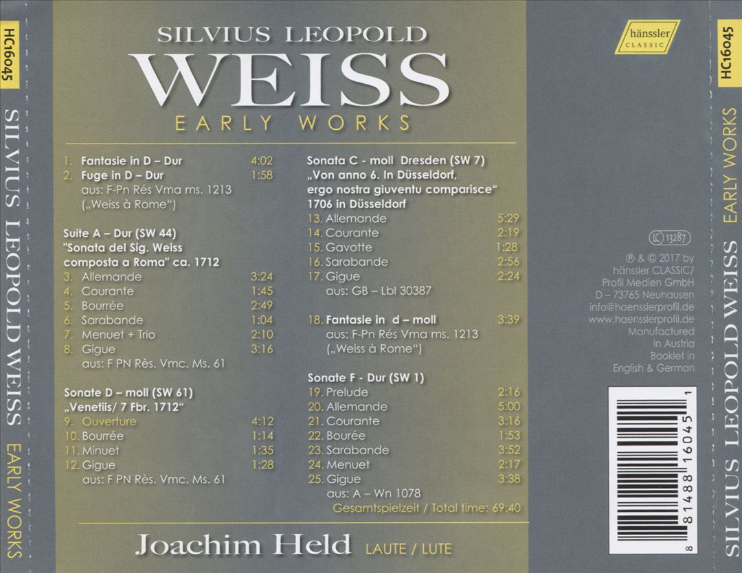 Silvius Leopold Weiss: Early Works cover art
