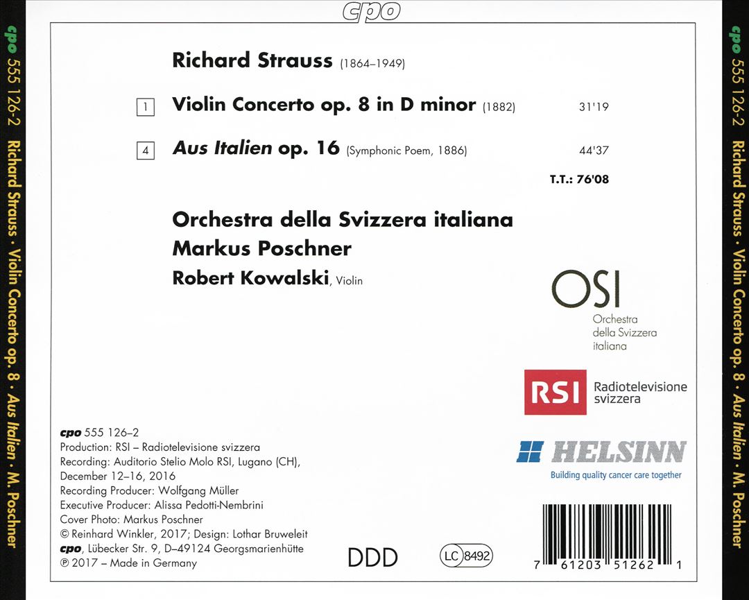 Richard Strauss: Violin Concerto; Aus Italien cover art