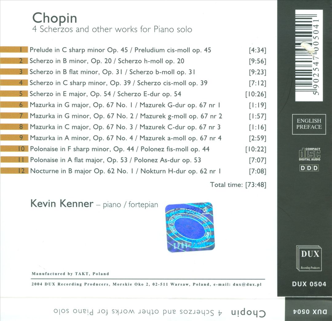 Chopin: 4 Scherzos and Other Works for Piano Solo cover art