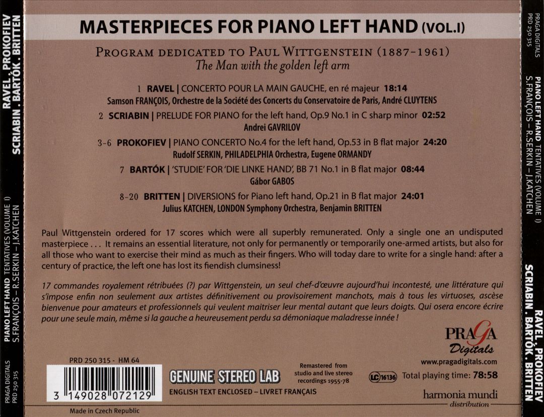 Ravel, Scriabin, Prokofiev, Bartók, Britten: Masterpieces for Piano Left Hand (I) cover art