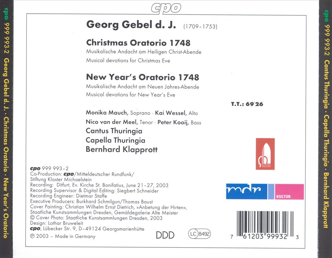 Georg Gebel d.J.: Christmas Oratorio, New Year's Oratorio cover art