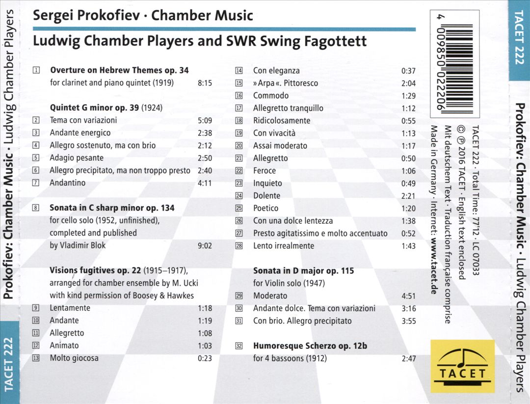 Sergei Prokofiev: Overture on Hebrew Themes; Quintet; Visions fugitives and Other Chamber Music cover art