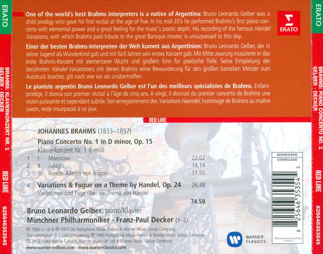 Brahms: Piano Concerto No.1; Handel Variations cover art