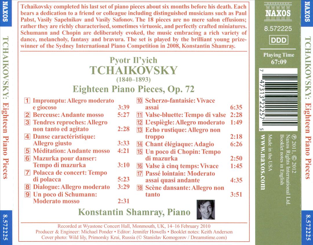 Tchaikovsky: Eighteen Piano Pieces, Op. 72 cover art
