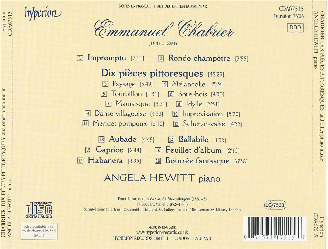 Piano Music by Emmanuel Chabrier cover art
