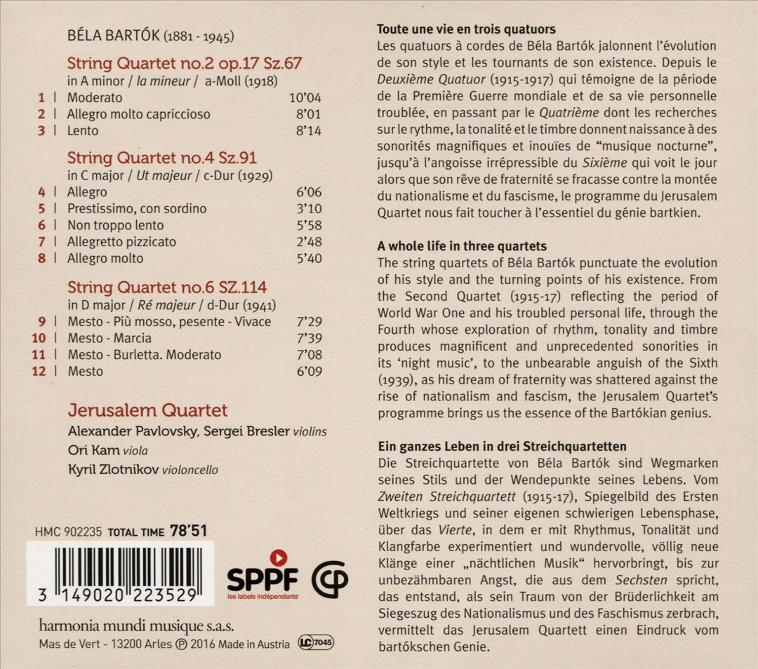 Bartók: String Quartets Nos. 2, 4, & 6 cover art