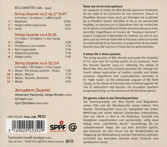Bartók: String Quartets Nos. 2, 4, & 6 cover art