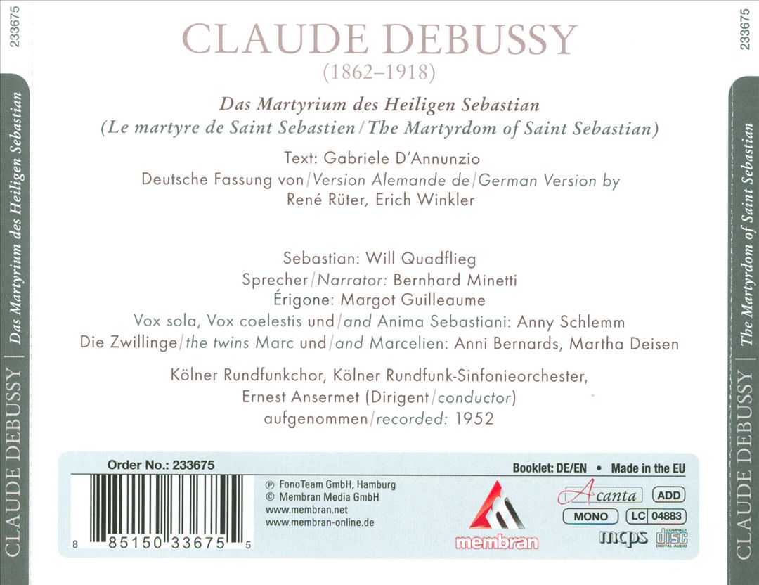 Claude Debussy: Das Martyrium des Heiligen Sebastian cover art