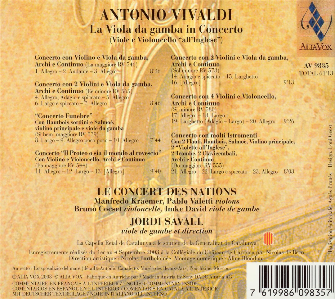Vivaldi: La Viola da Gamba in Concerto cover art