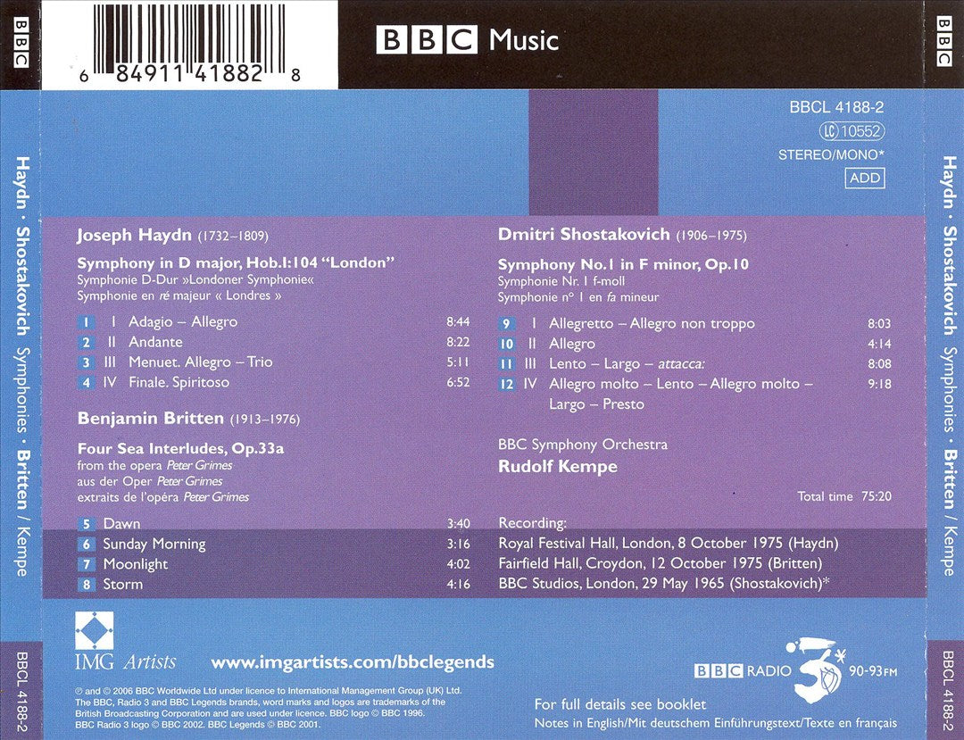 Haydn: Symphony No. 104; Britten: Four Sea Interludes; Shostakovich: Symphony No. 1 cover art