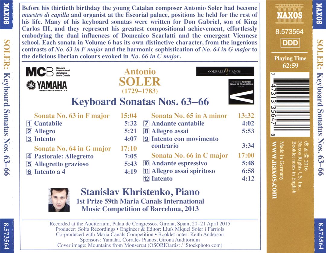 Antonio Soler: Keyboard Sonatas Nos. 63-66 cover art