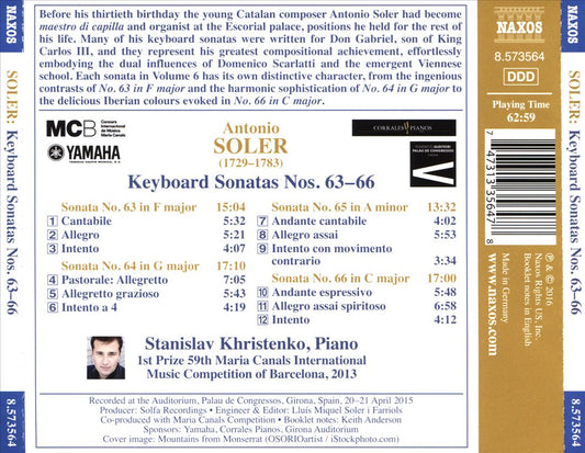 Antonio Soler: Keyboard Sonatas Nos. 63-66 cover art