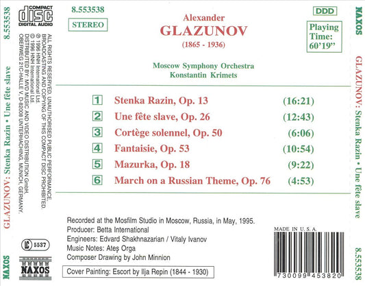 Glazunov: Stenka Razin; Une fête slave; Cortège solonnel; Fantaisie; Mazurka; March cover art