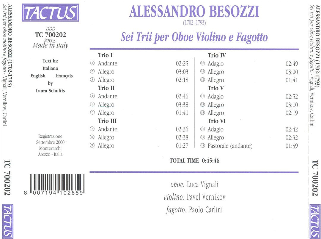 Alessandro Besozzi: Sei Trii per Oboe, Violino e Fagotto cover art