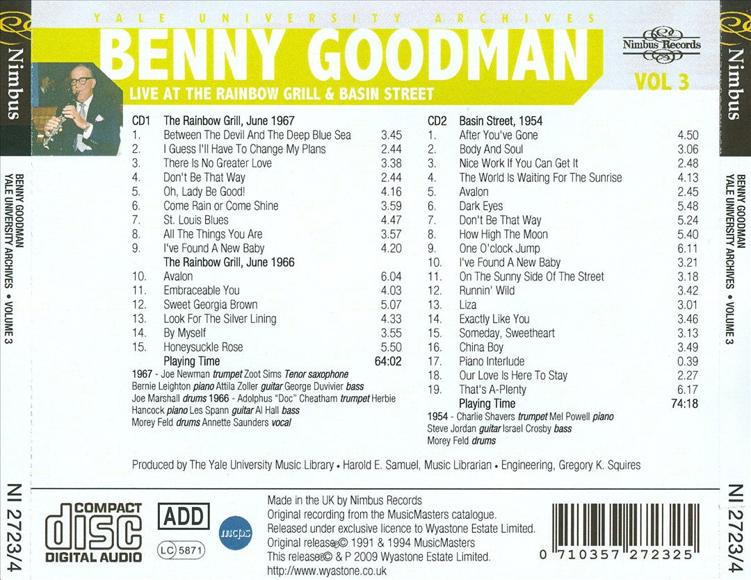 Yale University Archives, Vol. 3: Live At The Rainbow Grill & Basin Street 1966-1967 & 1954 cover art